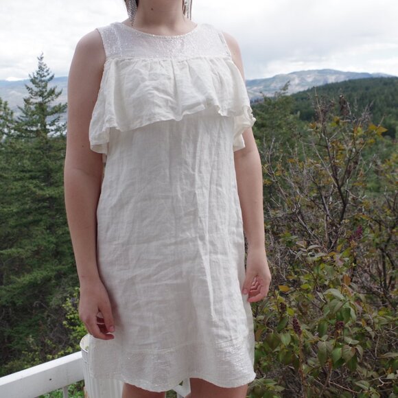 100% Linen Cream Color Dress By Via Signoria Made In Italy - Picture 6 of 9